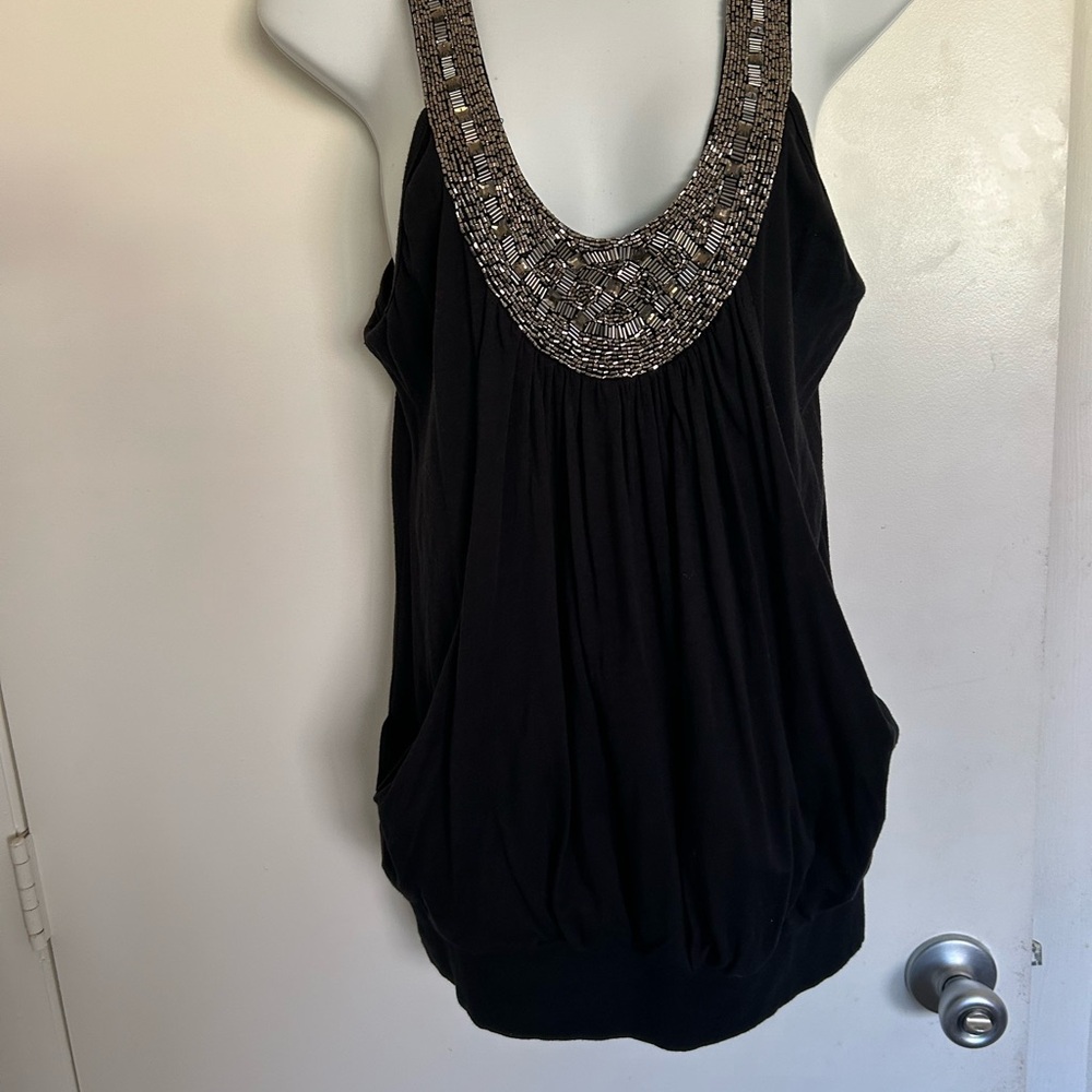 Twenty one Black Embellished Relaxed Tank Top. LG. Has comfy large front pockets